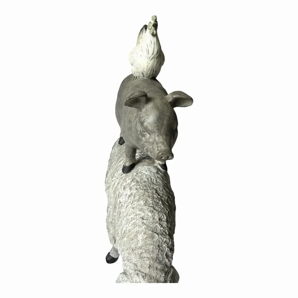 Vintage Stacked Animals Figurine Sheep Pig Rooster Resin French Country Decor